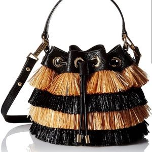 Milly Raffia Fringe bucket bag purse